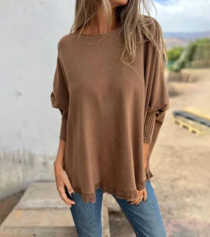 Trendiger Fransen-Pullover Damen Strickpulli