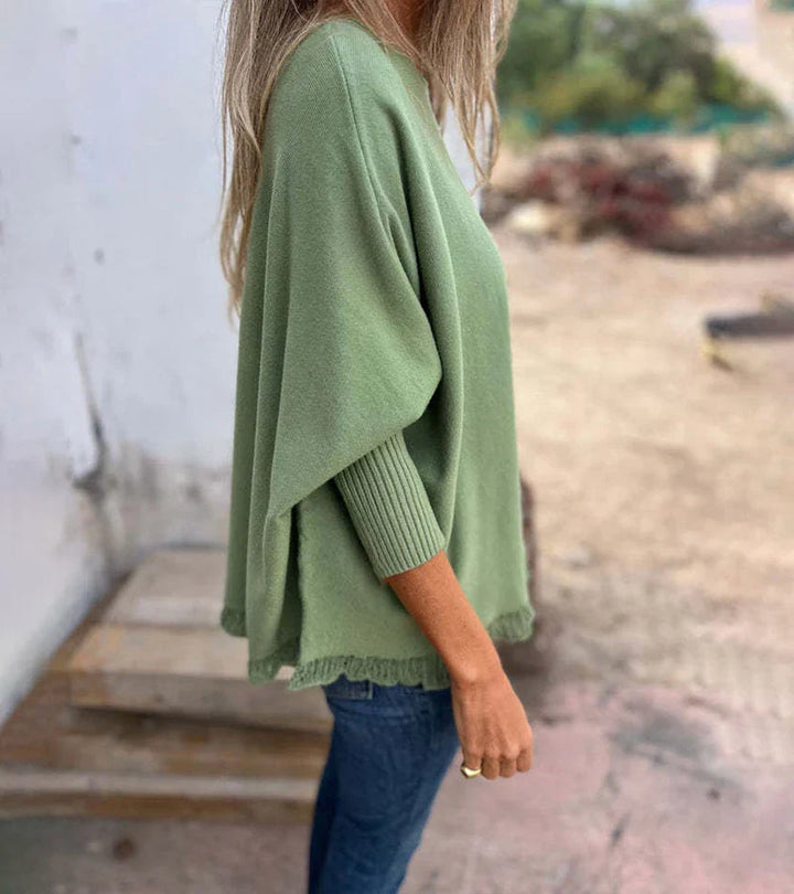 Trendiger Fransen-Pullover Damen Strickpulli