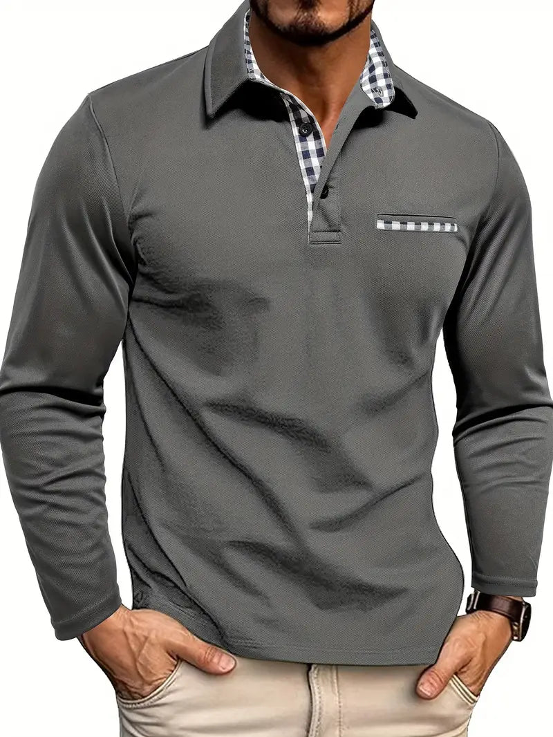 Klassisches Wärmendes Herren Langarm-Poloshirt