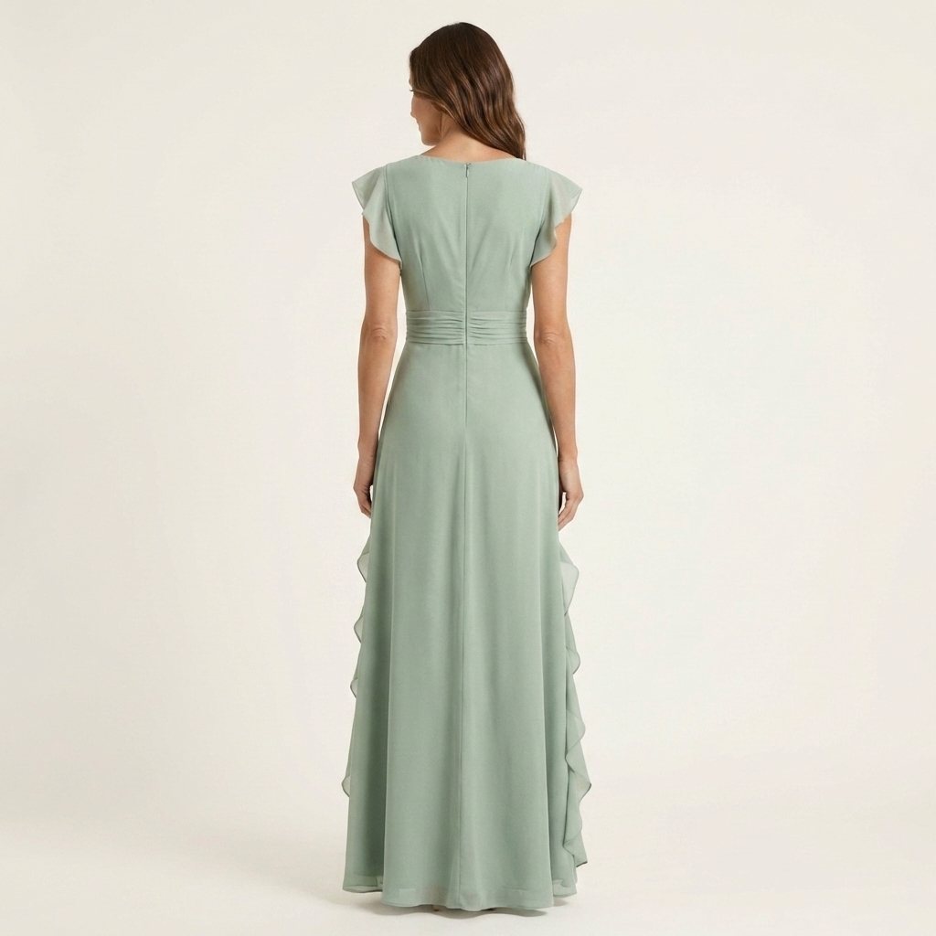 Elegantes Damen Maxikleid mit Wickel-V-Ausschnitt und Flatterärmeln