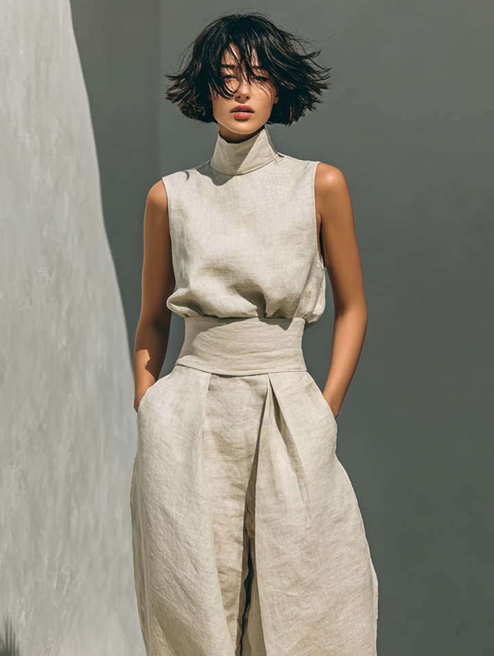 Elegantes Minimalistisches Damen Oberteil &amp; Weite Hosen-Set