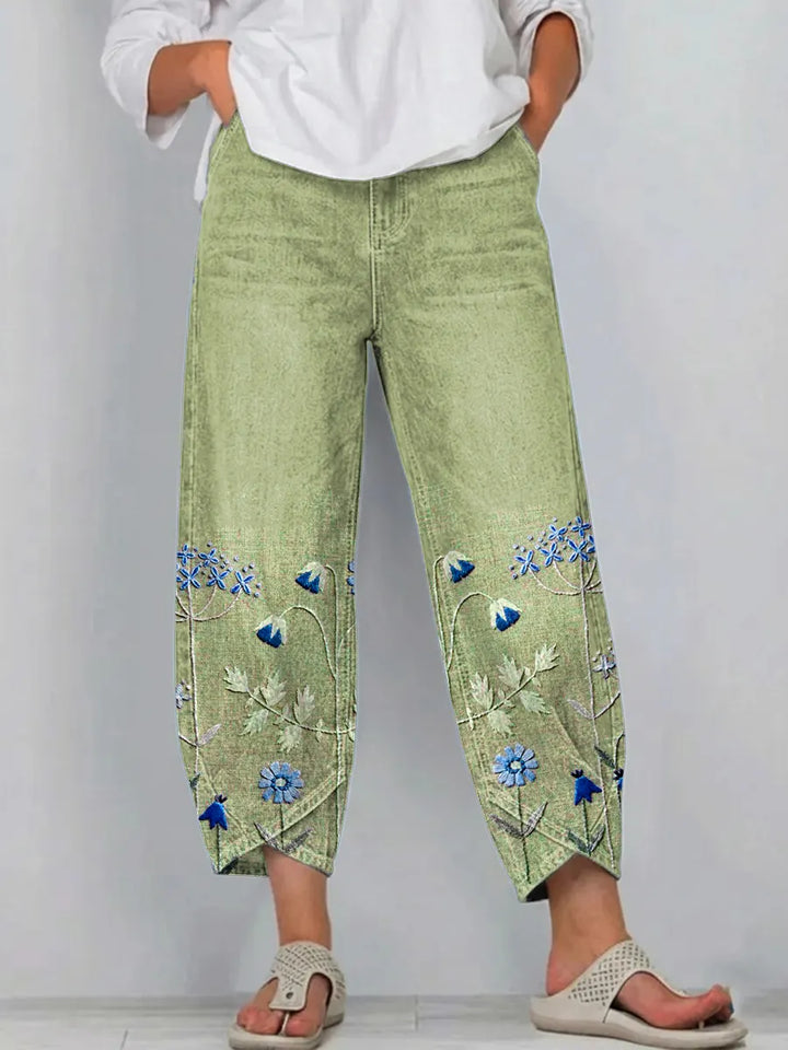 Bestickte Damen Jeans-Hose mit weitem Bein