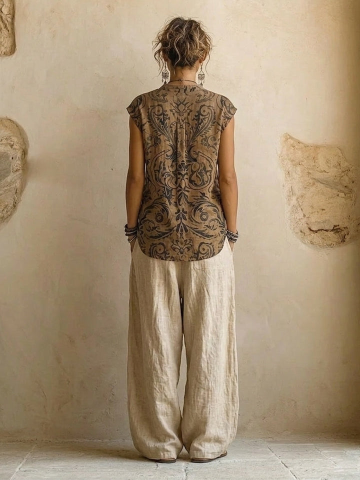 Lässiges Dreiteiliges Damen Leinenlook Set