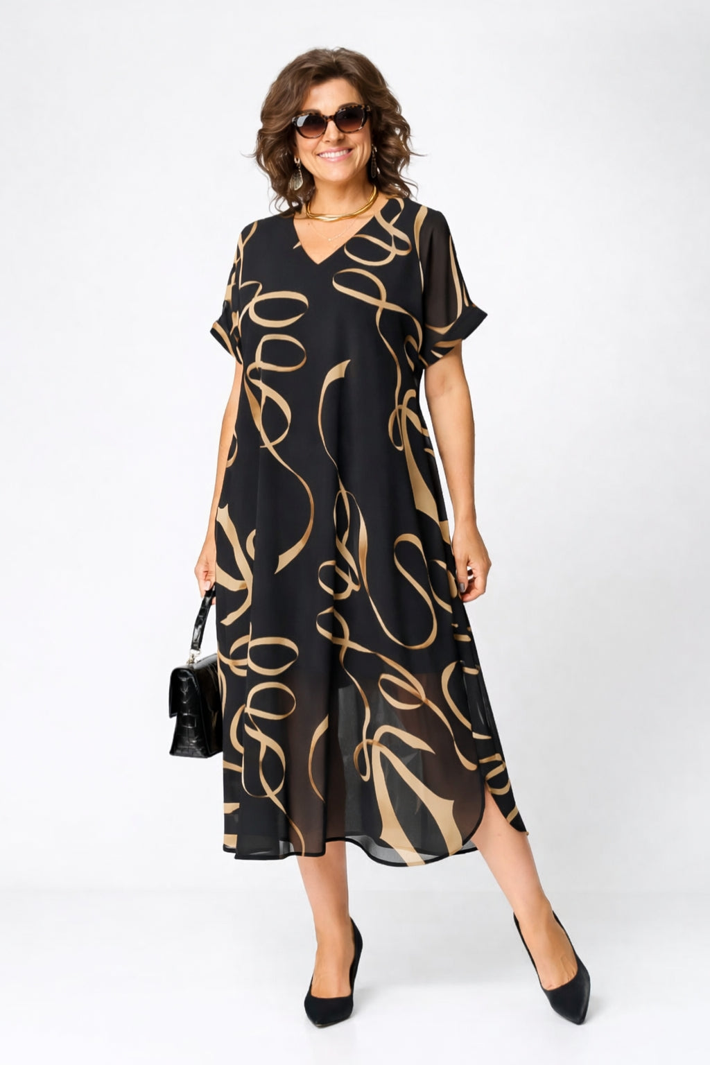 Elegantes Fließendes Damen Chiffon-Midikleid