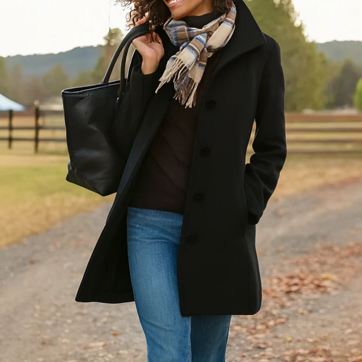 Eleganter Klassischer Damen Wintermantel mit Knopfleiste
