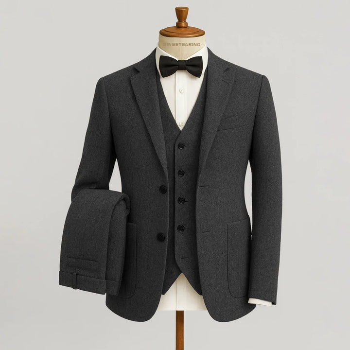 Eleganter Klassischer Herren Dreiteiliger Tweed Anzug