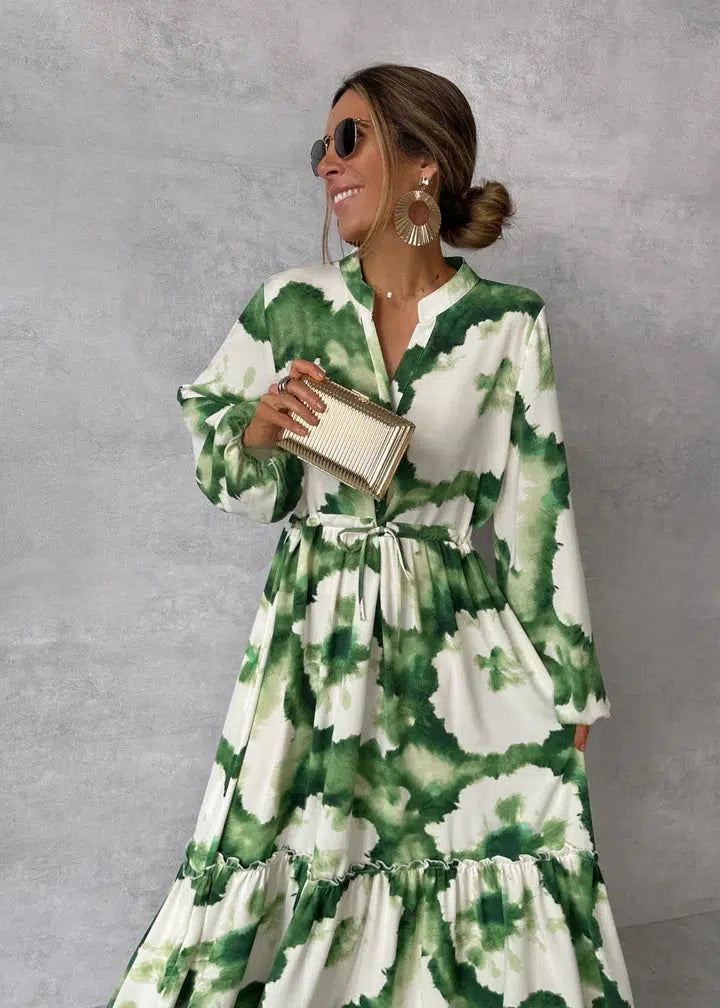 Elegantes Festliches Damen Abendkleid mit V-Ausschnitt und Langarm