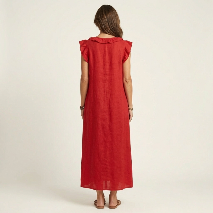 Elegantes Gerüschtes Damen Maxikleid mit V-Ausschnitt
