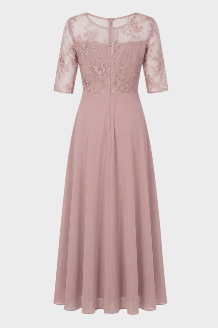 Elegantes Festliches Damen Chiffon-Maxikleid mit Spitzenoberteil