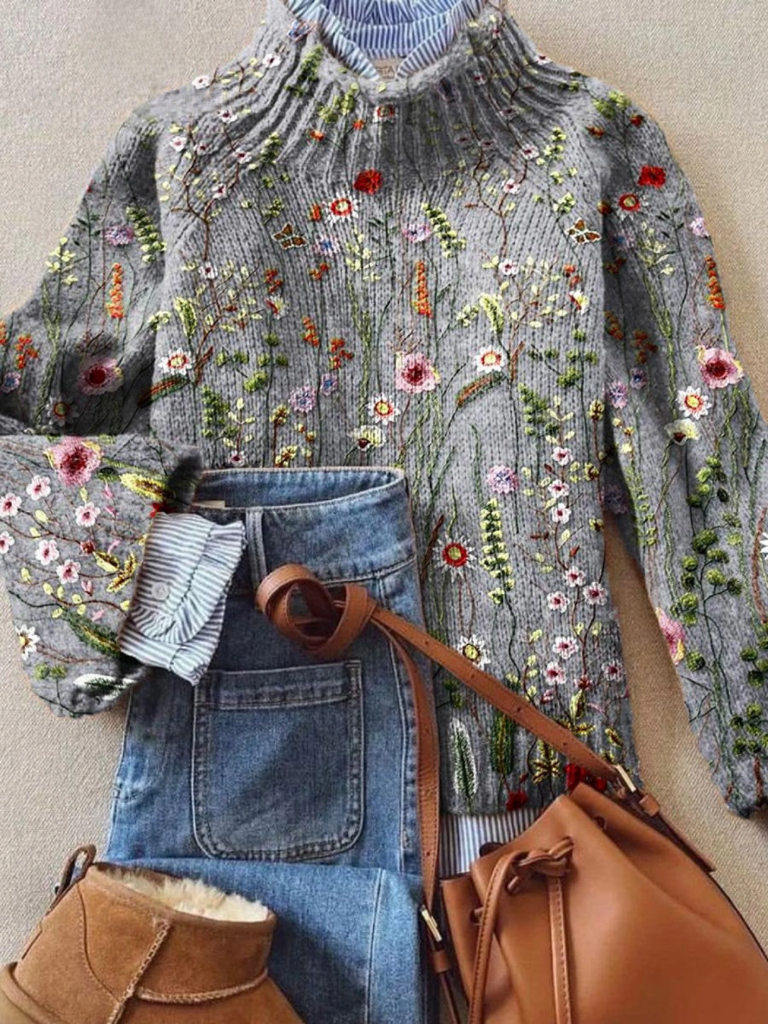 Zeitloser Vintage-Floral Damen Strickpullover