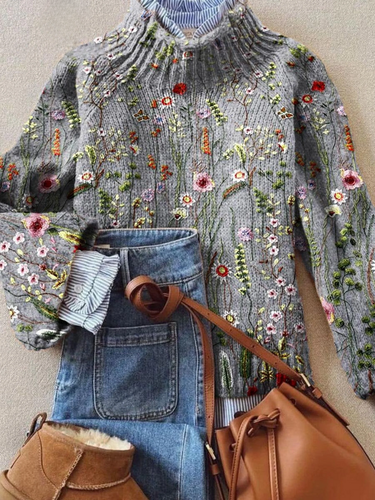 Zeitloser Vintage-Floral Damen Strickpullover