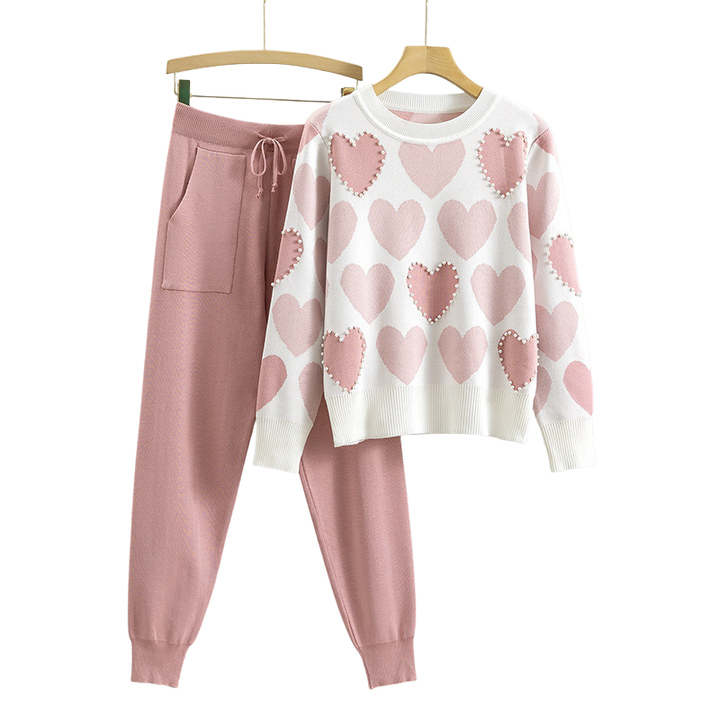 Bequemes Herzmuster Damen Zweiteiler-Set