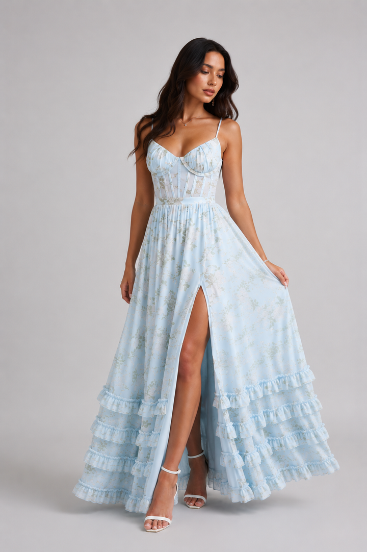 Elegantes Fließendes Damen Sommerkleid mit Rüschen