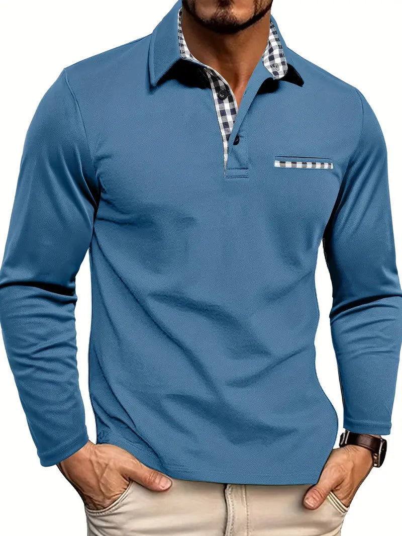 Klassisches Wärmendes Herren Langarm-Poloshirt