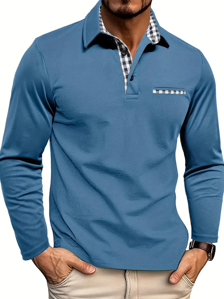 Klassisches Wärmendes Herren Langarm-Poloshirt