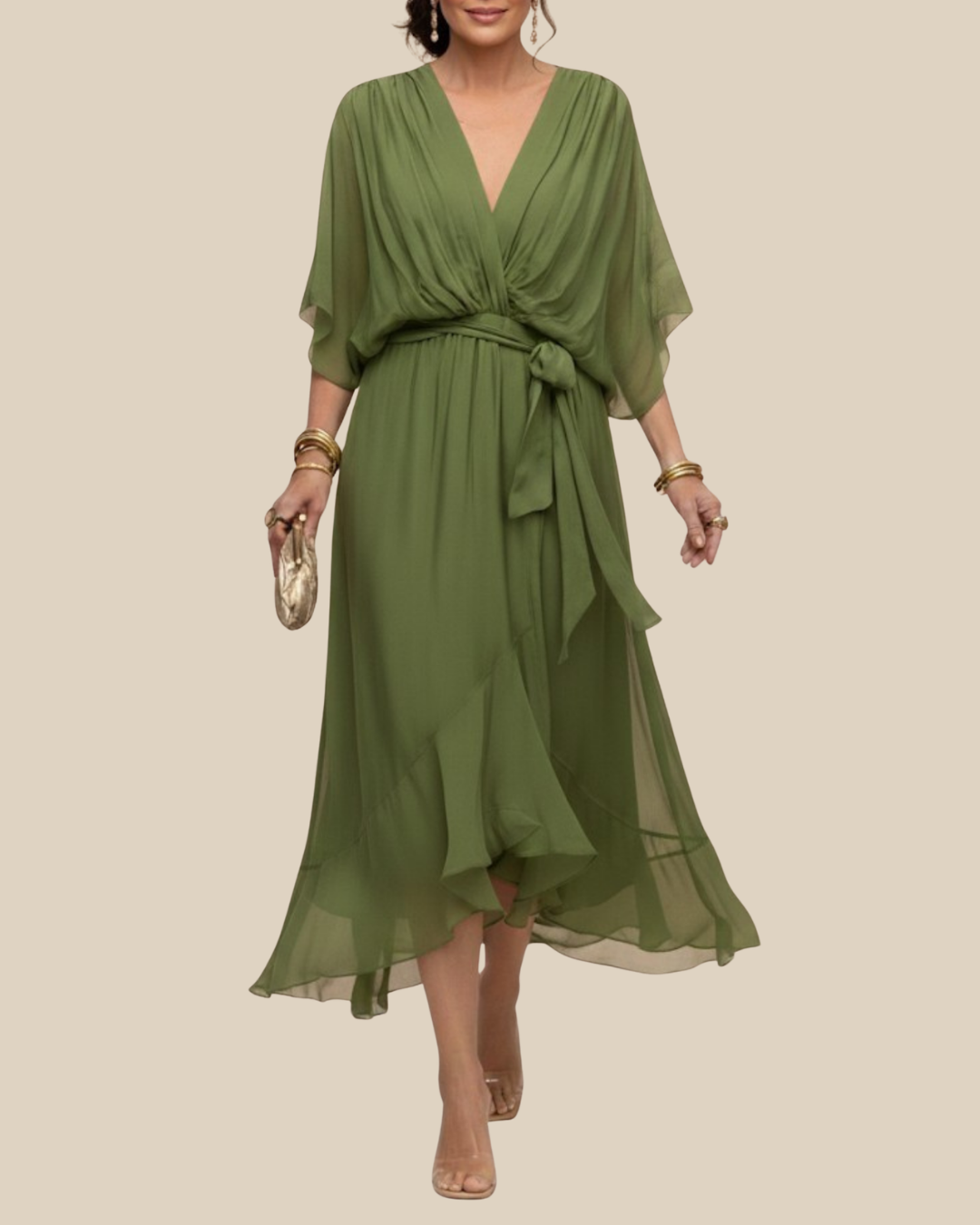Chiffon-Wickelkleid in Midilänge
