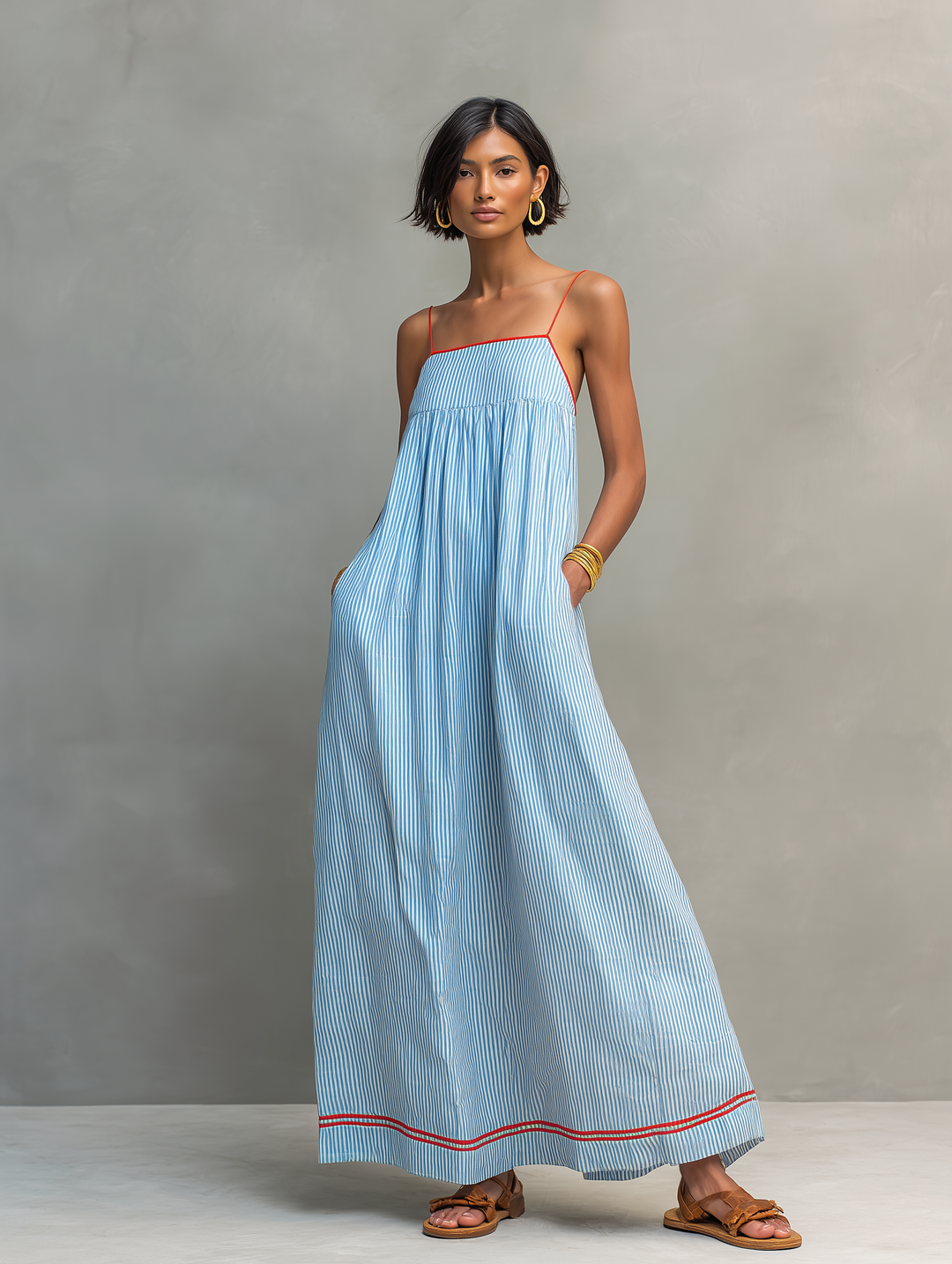 Luftiges Gestreiftes Damen Maxikleid