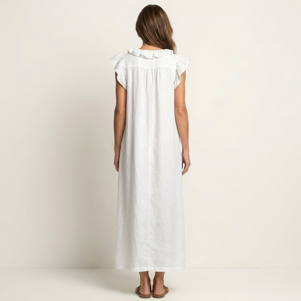 Elegantes Gerüschtes Damen Maxikleid mit V-Ausschnitt