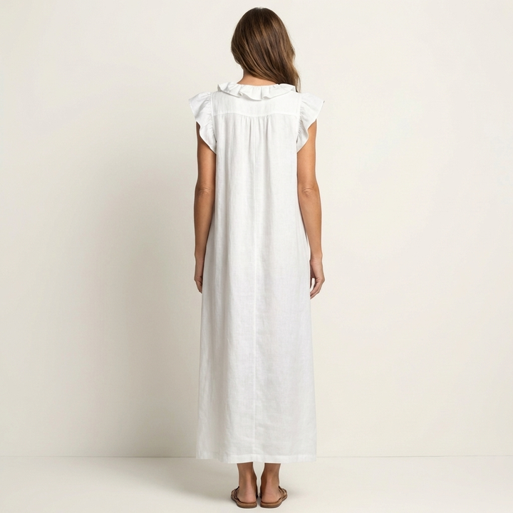 Elegantes Gerüschtes Damen Maxikleid mit V-Ausschnitt