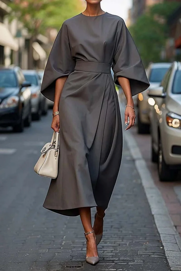 Elegantes Damen Midi-Kleid mit Laternenärmeln