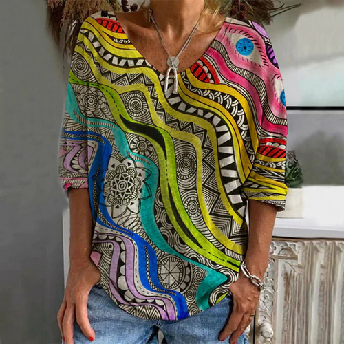 Vintage Damen T-Shirt mit abstraktem Print