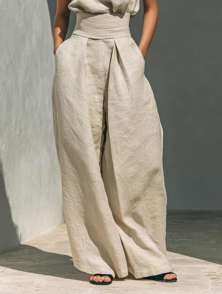 Elegantes Minimalistisches Damen Oberteil &amp; Weite Hosen-Set