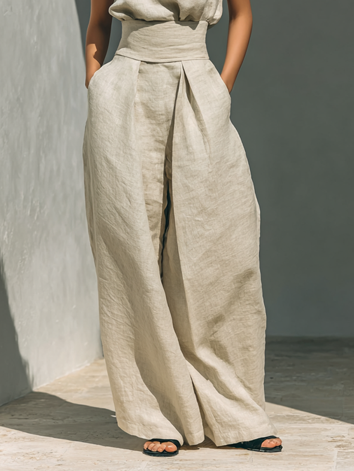 Elegantes Minimalistisches Damen Oberteil &amp; Weite Hosen-Set