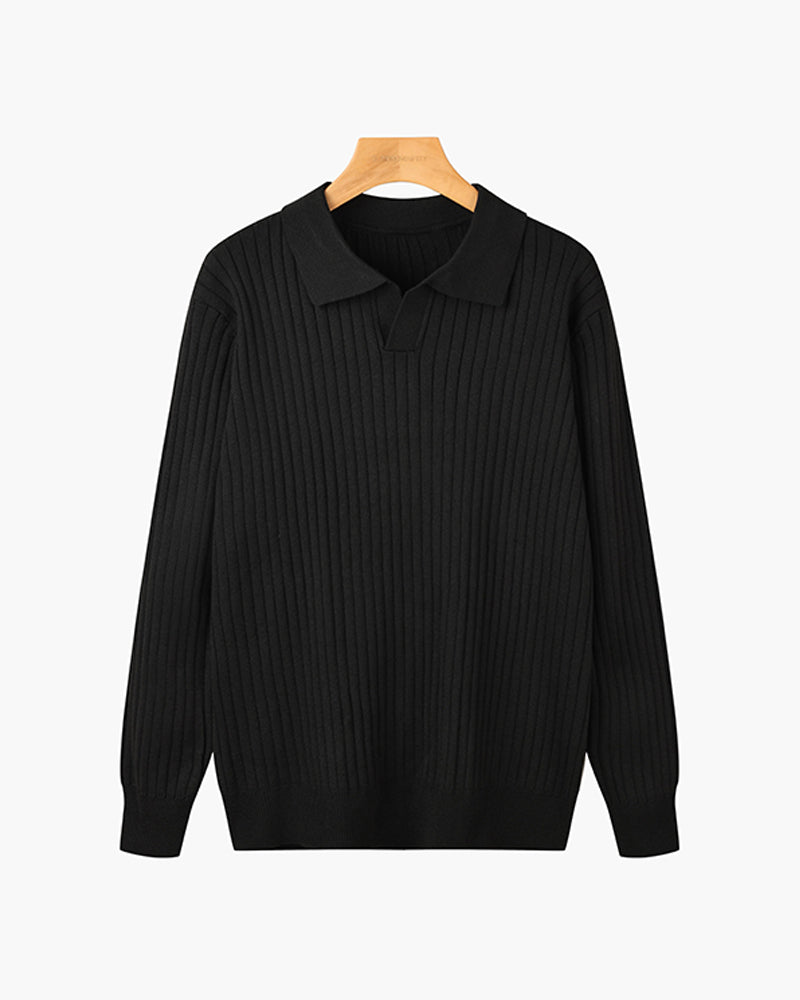 Klassisches Langarm Herren V-Ausschnitt Poloshirt