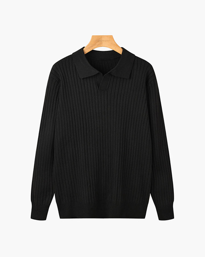 Klassisches Langarm Herren V-Ausschnitt Poloshirt