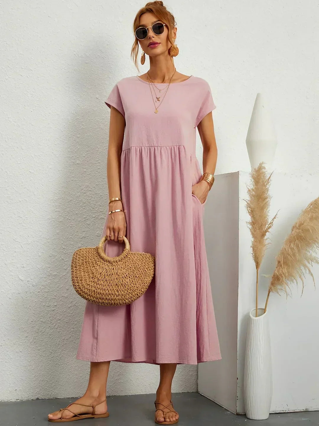 Elegantes Fließendes Damen Midikleid