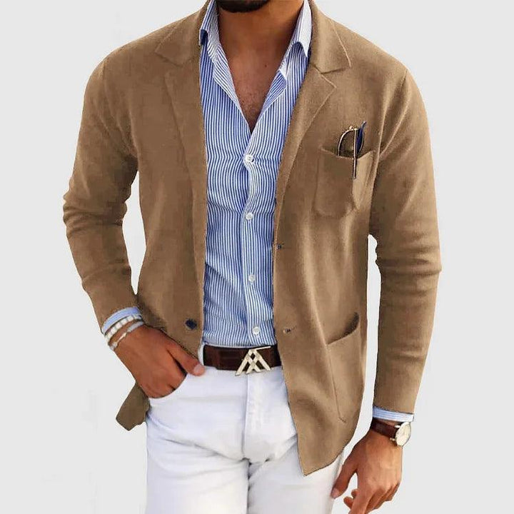 Klassische Herren Strickjacke mit Reverskragen und Taschen