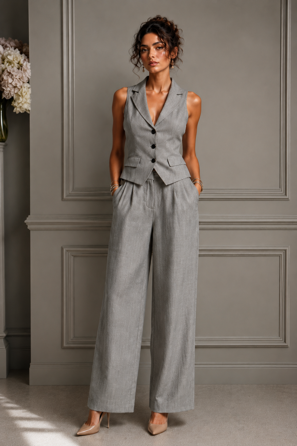 Elegantes Fließendes Damen Zweiteiler-Set