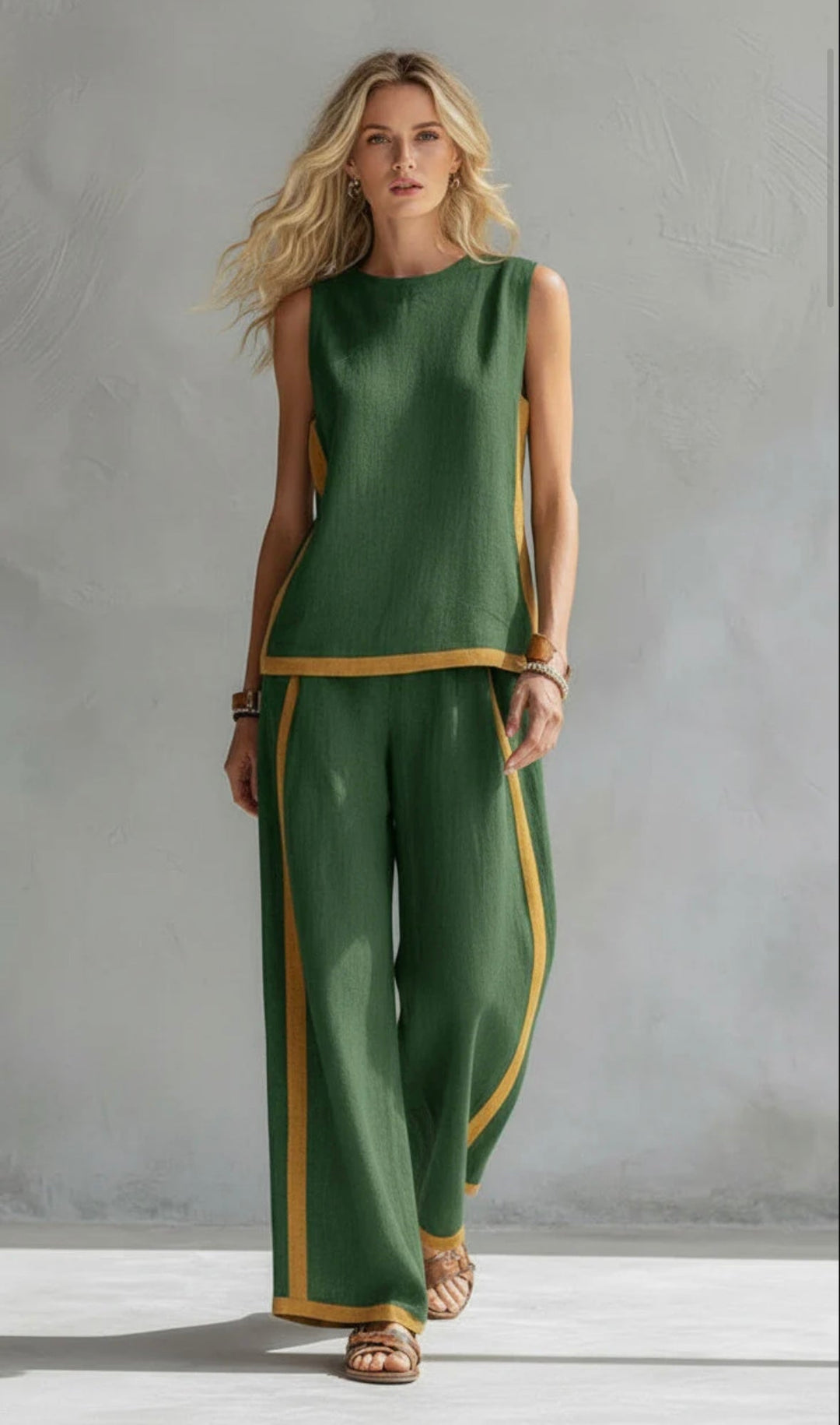 Elegantes Zweiteiliges Damen Set – Weste &amp; Hose aus Baumwoll-Leinen-Mix