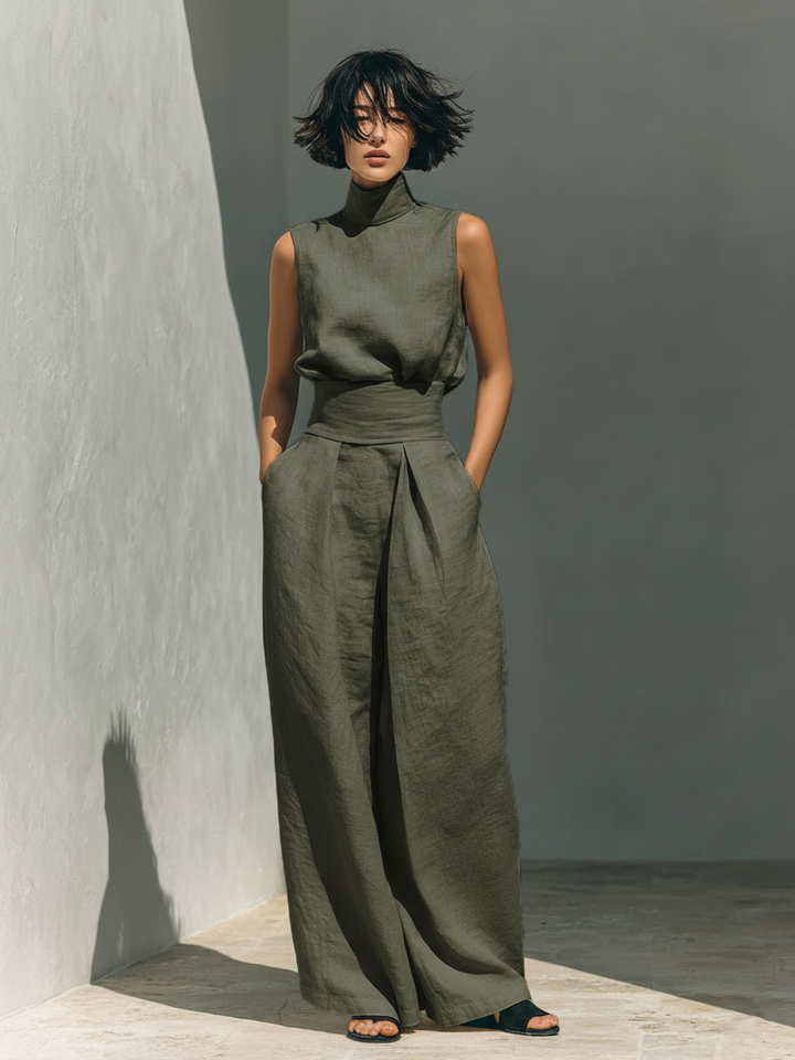 Elegantes Minimalistisches Damen Oberteil &amp; Weite Hosen-Set