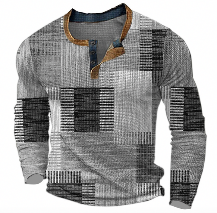 Sweatshirt Herren Henley | Geometrisches Muster &amp; Knopfleiste