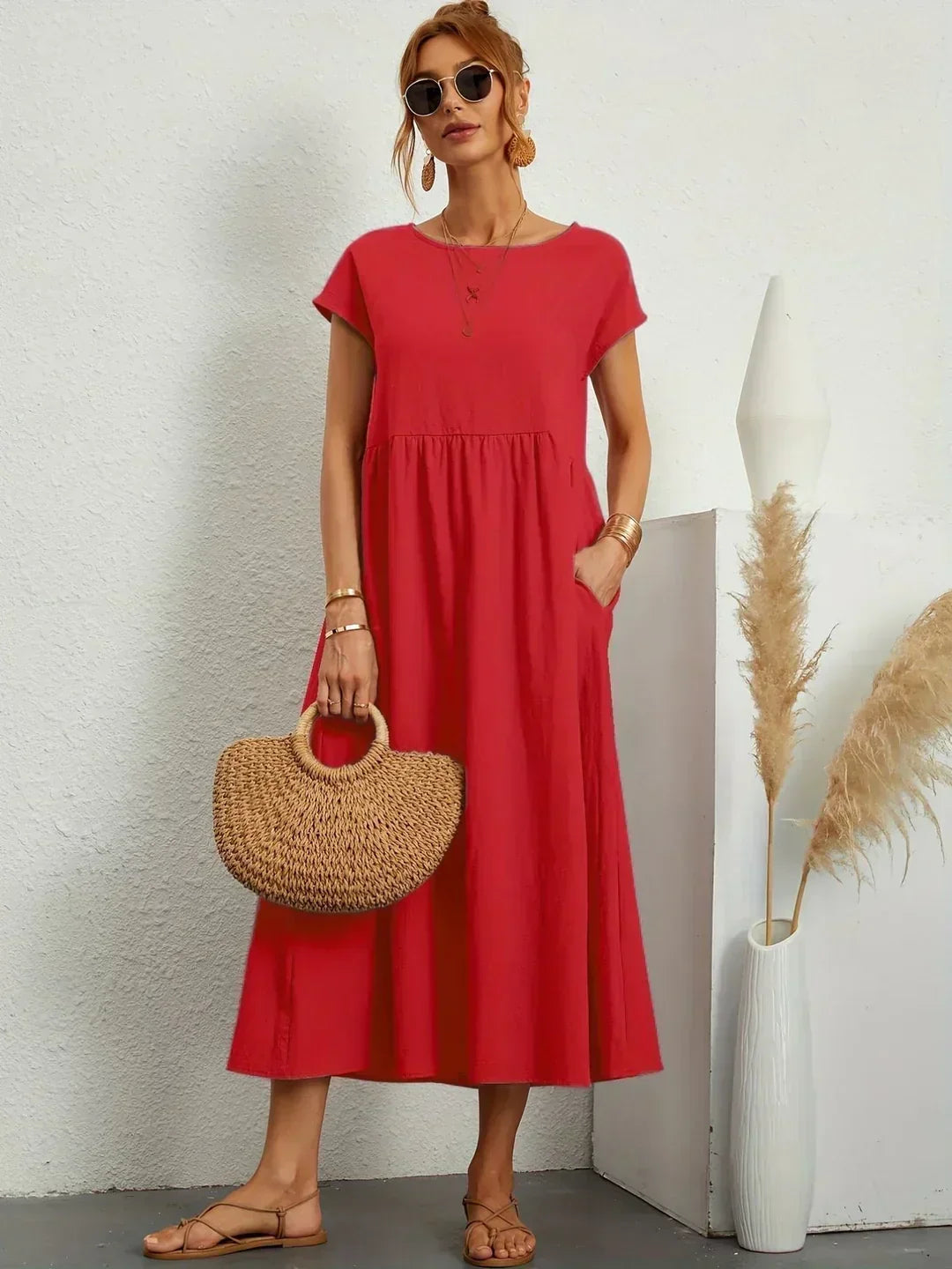 Elegantes Fließendes Damen Midikleid