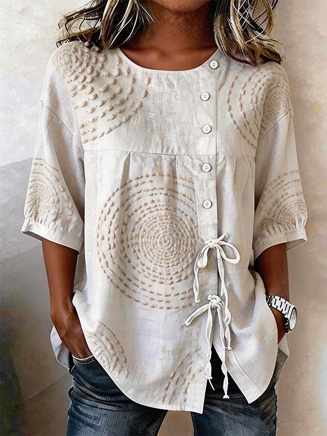 Bestickte Elegante Damen Bluse mit Knopfleiste