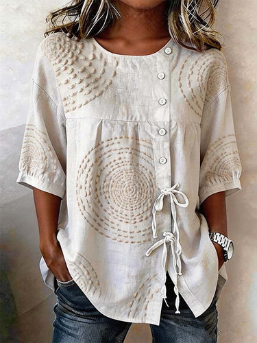 Bestickte Elegante Damen Bluse mit Knopfleiste