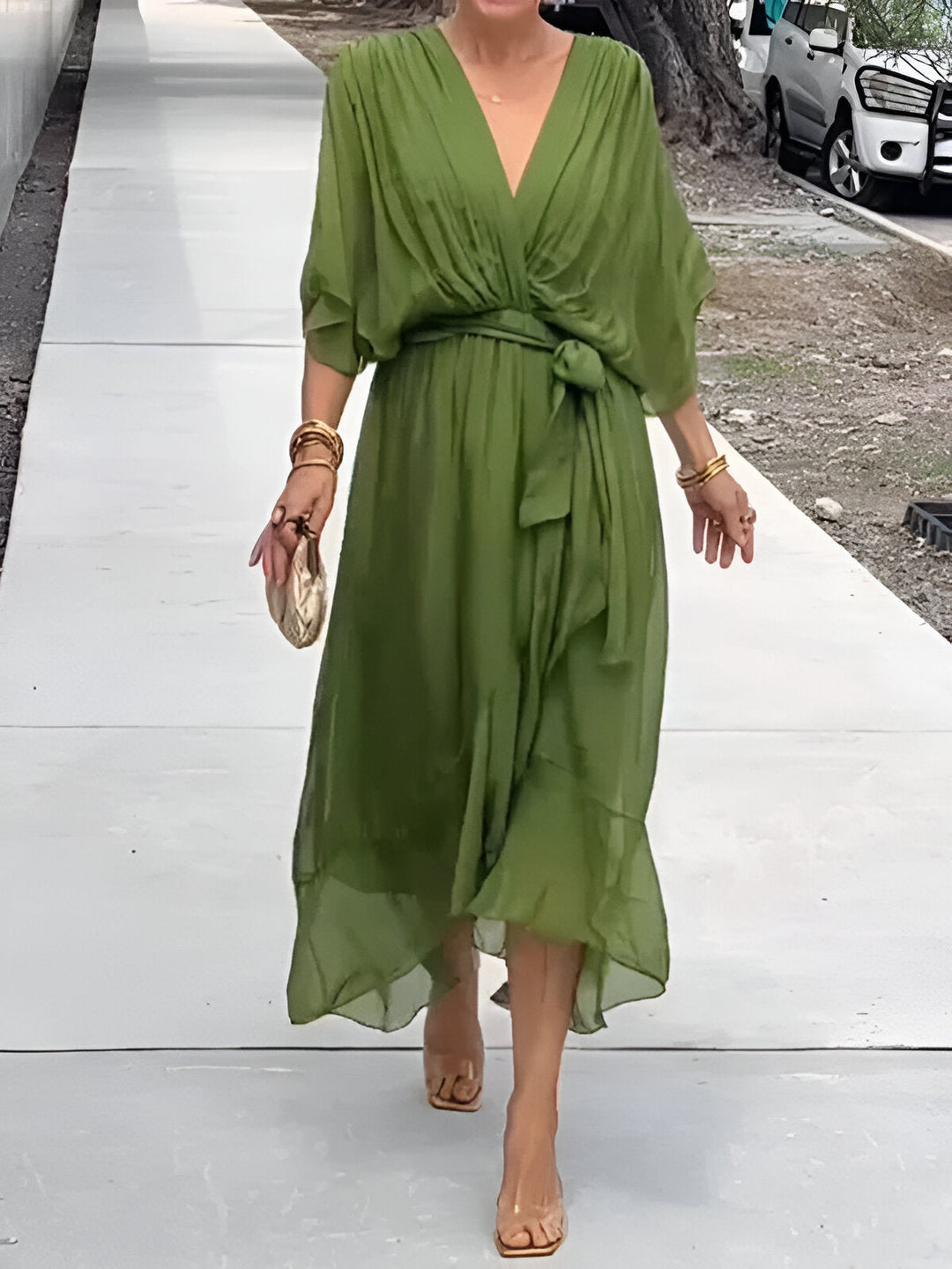 Chiffon-Wickelkleid in Midilänge