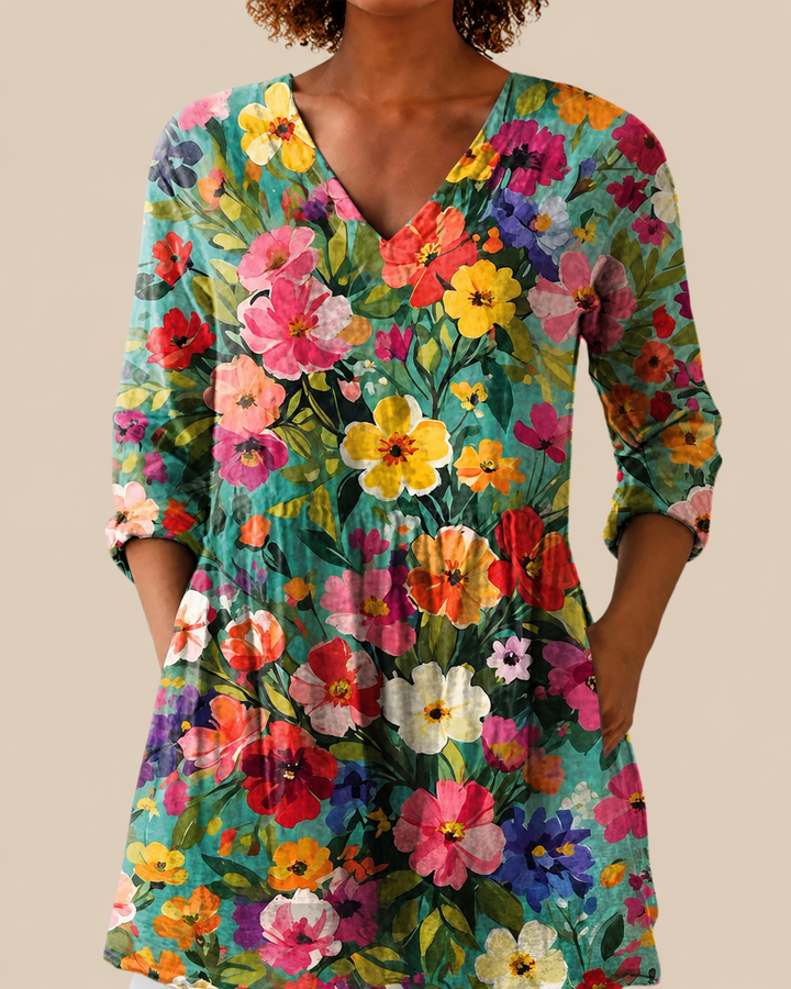Gemusterte Lange Damen Bluse