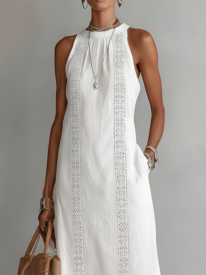 Elegantes Sommerliches Damen Midi-Kleid mit Stehkragen