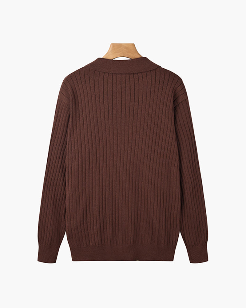 Klassisches Langarm Herren V-Ausschnitt Poloshirt