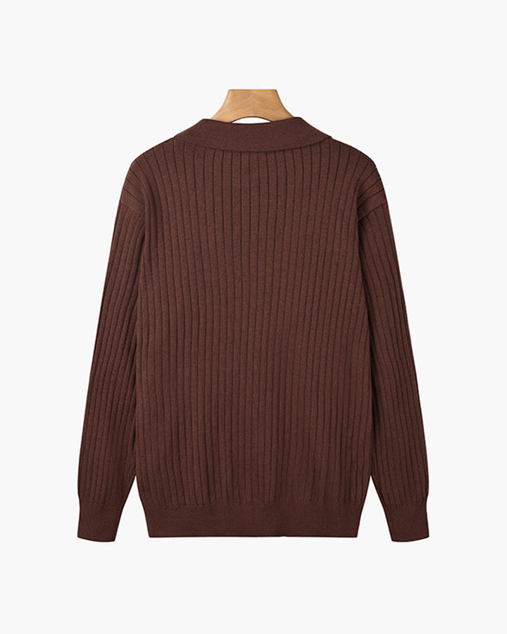 Klassisches Langarm Herren V-Ausschnitt Poloshirt
