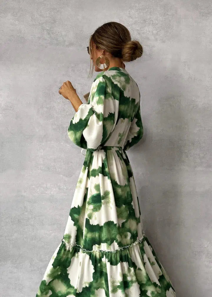 Elegantes Festliches Damen Abendkleid mit V-Ausschnitt und Langarm
