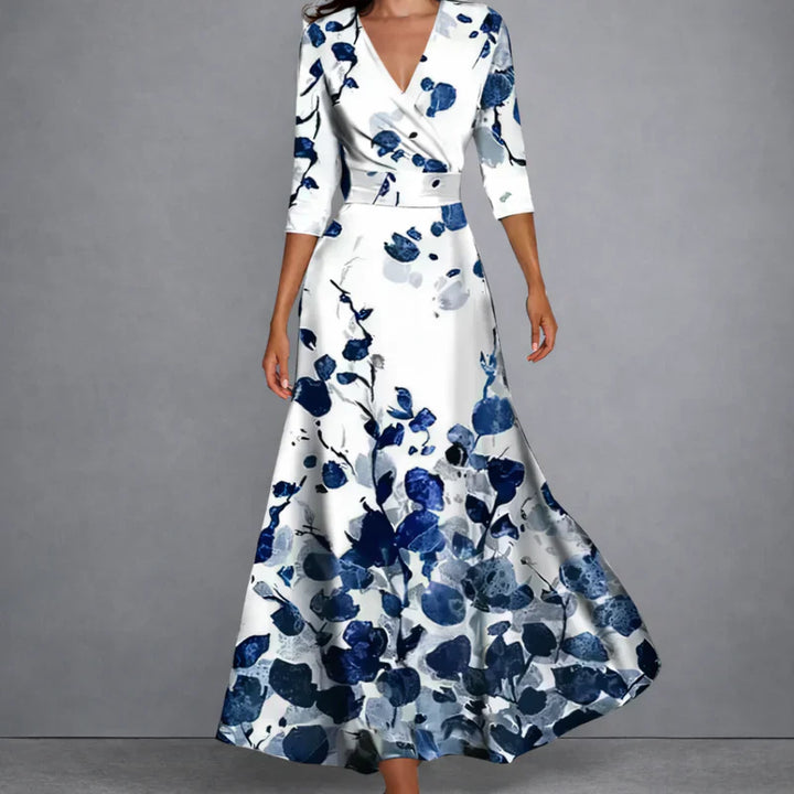 Elegantes Figurbetontes Damen Maxi-Kleid mit Blumenmuster
