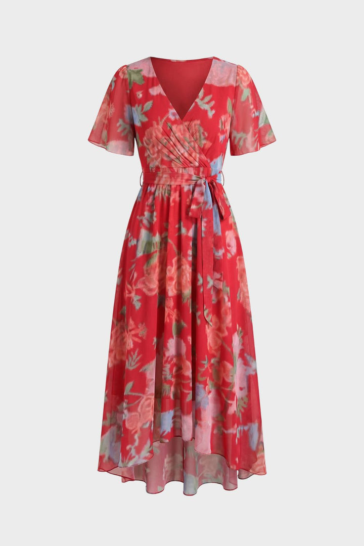 Elegantes Damen Wickelkleid mit V-Ausschnitt und Print