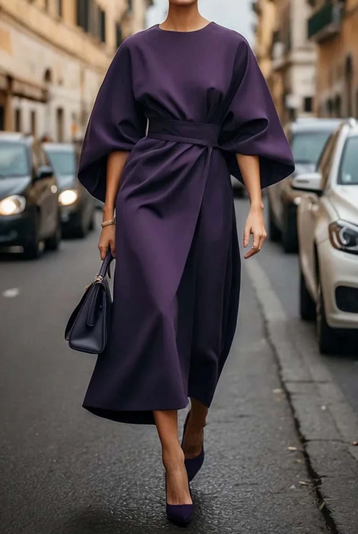 Elegantes Damen Midi-Kleid mit Laternenärmeln