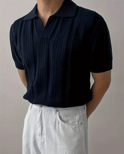 Atmungsaktives Strukturiertes Herren Strick-Poloshirt