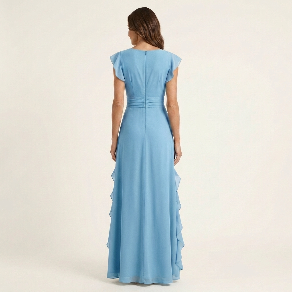Elegantes Damen Maxikleid mit Wickel-V-Ausschnitt und Flatterärmeln