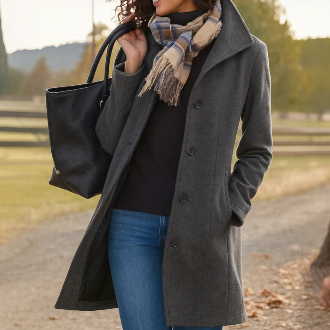 Eleganter Klassischer Damen Wintermantel mit Knopfleiste